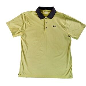 Under Armour Men's 2XL Golf Polo Shirt Yellow Gray Stripe HeatGear Performance